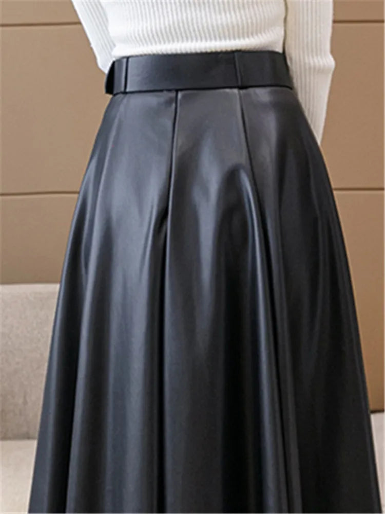 Wimba | A-Linien-Lederskirt mit hohem Bund und Gürtel