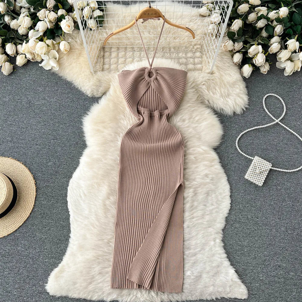 Modisches Maxi-Strickkleid rückenfrei für Frauen | Frühling und Kollektion 2025 | Tiennette