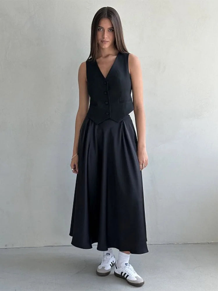 Klassischer langer Satinrock mit hoher Taille l Meria