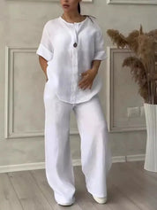 2-teiliges Sommer-Leinen-Set für Damen [ Lockere Bluse + weite Hose ] | Dannalee
