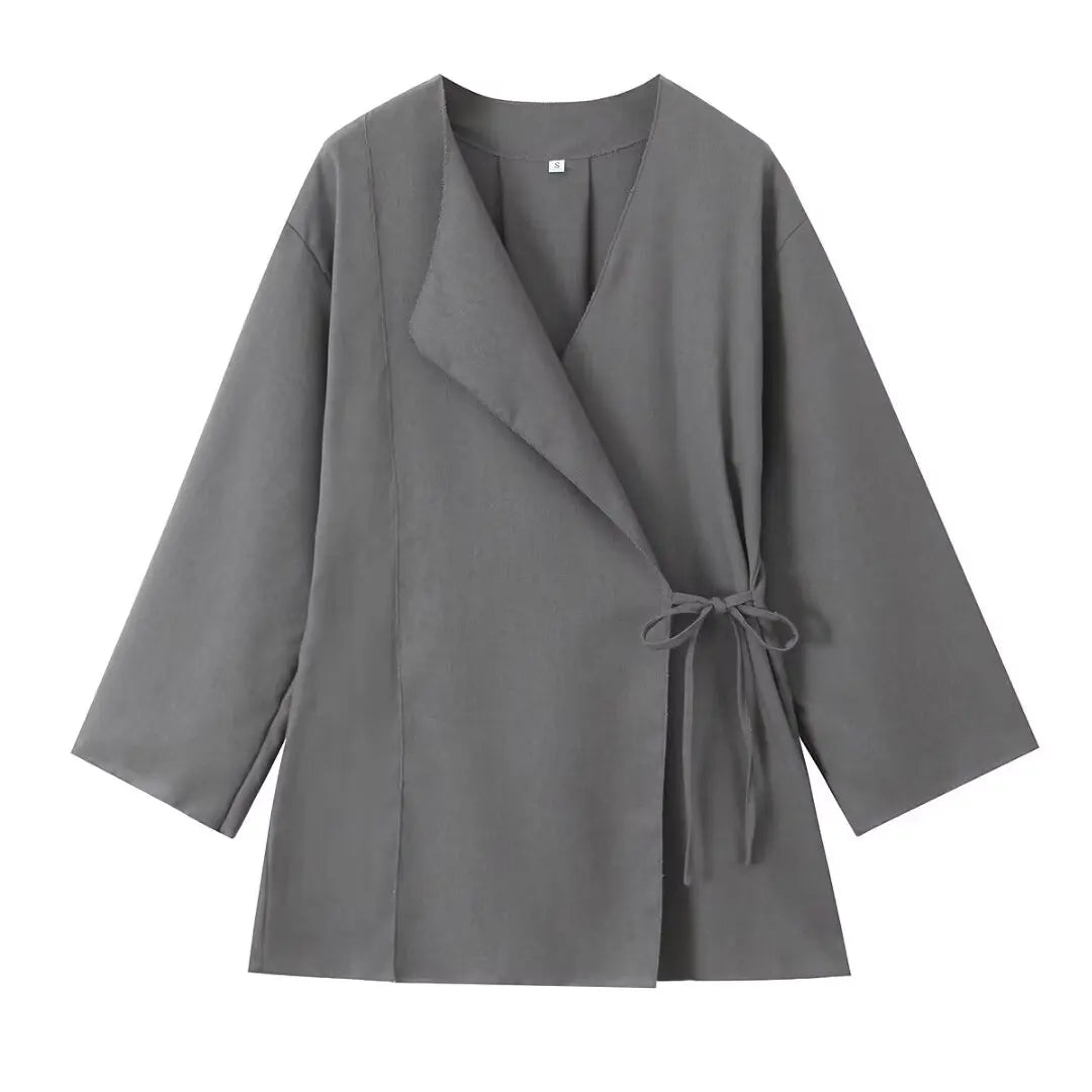 Frühling Leinen Frauen Set [ Kimono Top + Weite Hose ] | Maraline