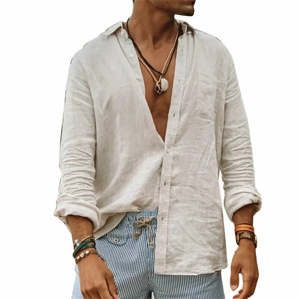Atmungsaktives Button-Down-Leinenhemd | Sommer l Frühling | Johntay