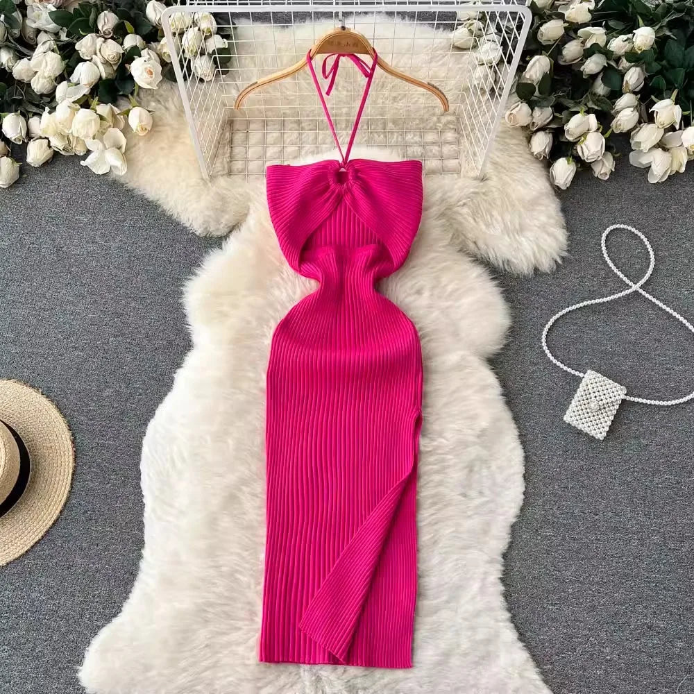 Modisches Maxi-Strickkleid rückenfrei für Frauen | Frühling und Kollektion 2025 | Tiennette