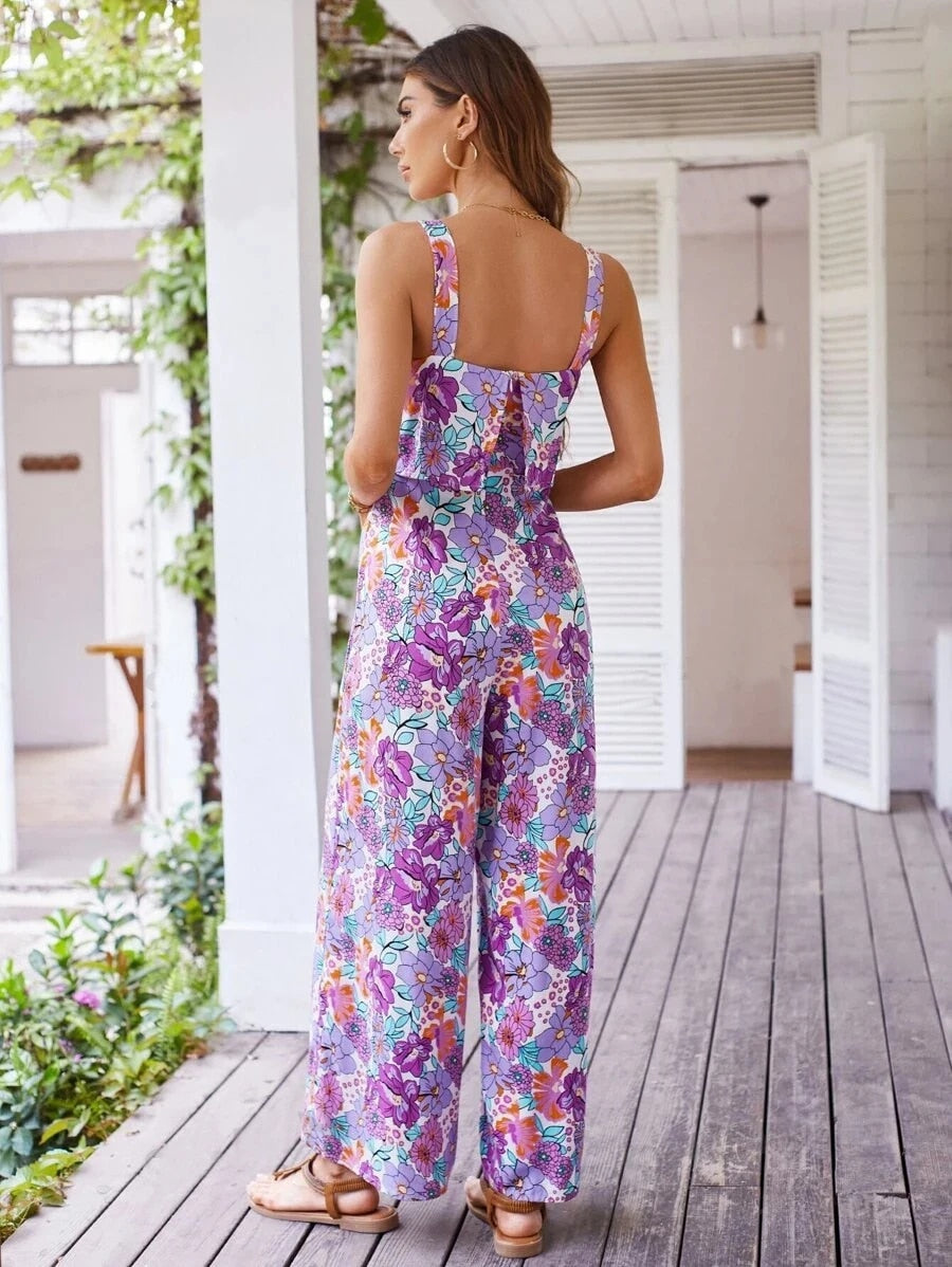 Nadil l 2-teiliges Sommer-Damen-Set mit Blumenmuster [Oberteil + weite Hose]
