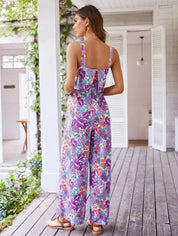 Nadil l 2-teiliges Sommer-Damen-Set mit Blumenmuster [Oberteil + weite Hose]