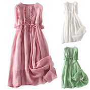 Baumwoll-Leinen-Krawatten-Ferienkleid | Amya