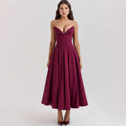 Bellefleur l Trägerloses Burgunder-Midikleid für Damen