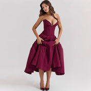 Bellefleur l Trägerloses Burgunder-Midikleid für Damen