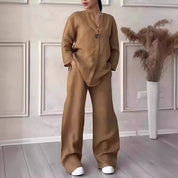 2-teiliges Sommer-Leinen-Set für Damen [ Lockere Bluse + weite Hose ] | Dannalee