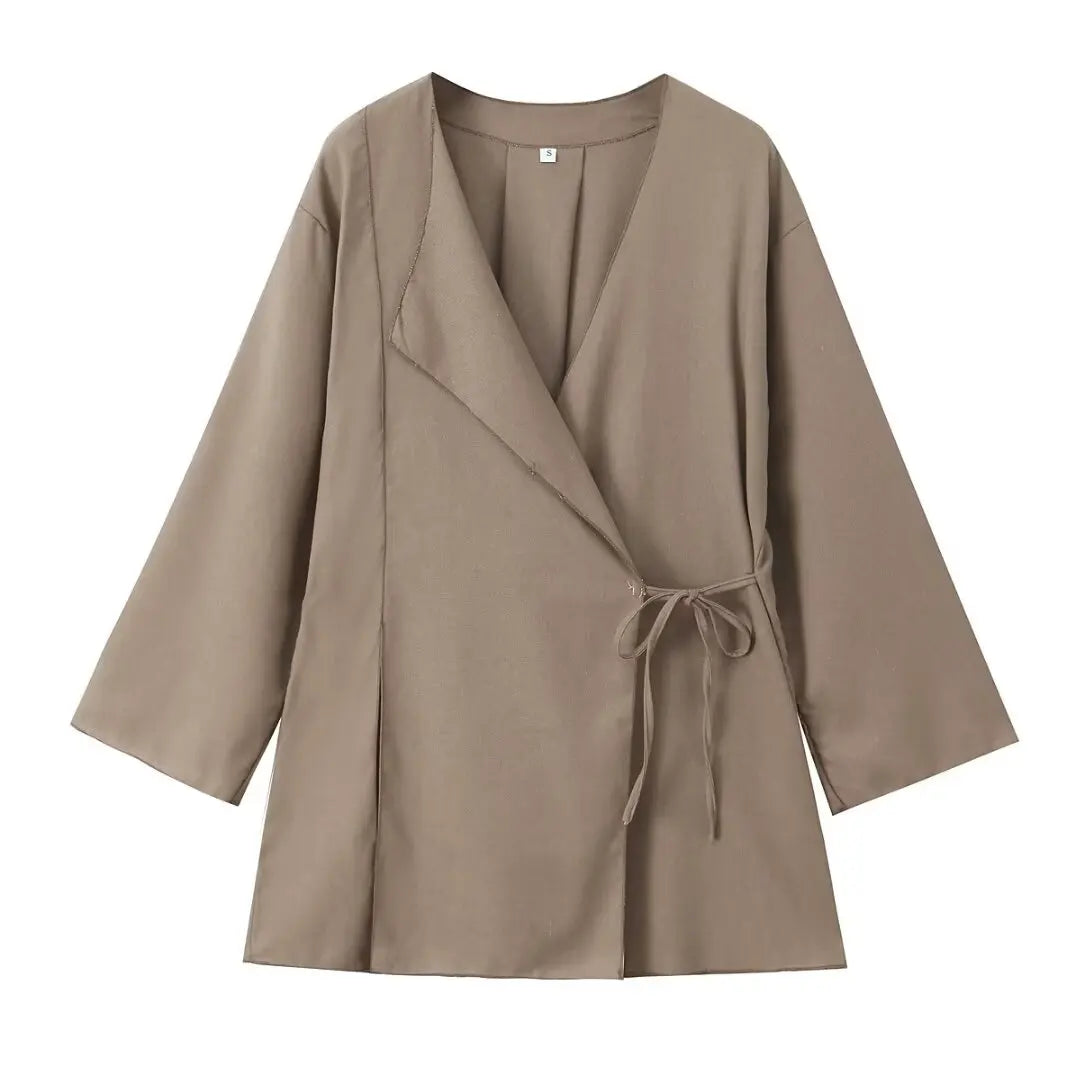 Frühling Leinen Frauen Set [ Kimono Top + Weite Hose ] | Maraline