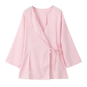 Frühling Leinen Frauen Set [ Kimono Top + Weite Hose ] | Maraline