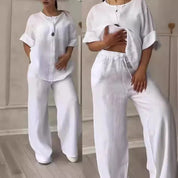 2-teiliges Sommer-Leinen-Set für Damen [ Lockere Bluse + weite Hose ] | Dannalee