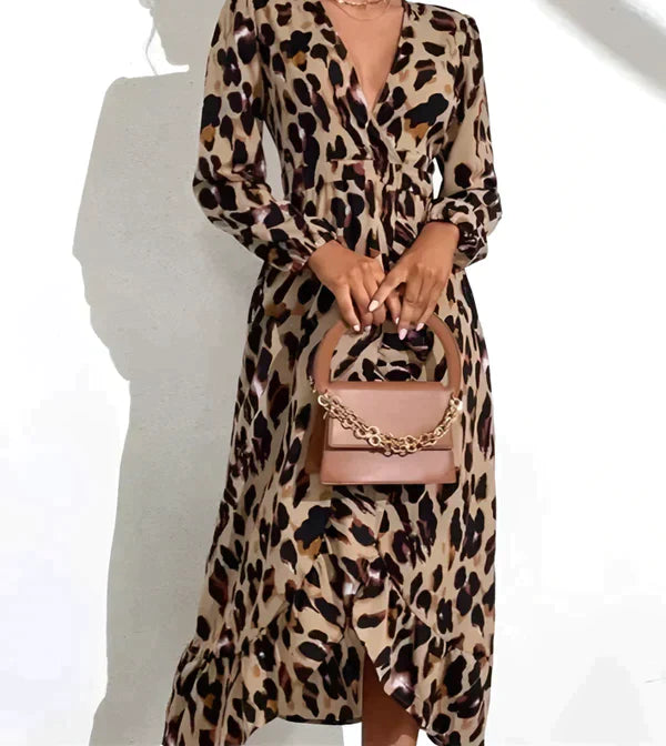 Zoela | Stilvolles Maxikleid mit V-Ausschnitt und Animal-Print