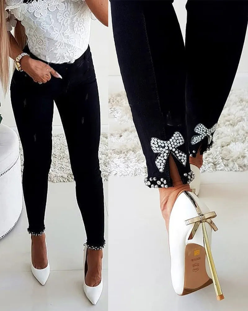 Betony l Damen Jeans Schmetterling klebrige Blume Perlen Denim Pant