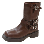 Clov l Halbhohe Lederstiefel mit Schnallenriemen