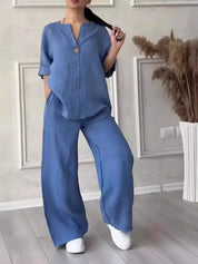 2-teiliges Sommer-Leinen-Set für Damen [ Lockere Bluse + weite Hose ] | Dannalee