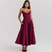 Bellefleur l Trägerloses Burgunder-Midikleid für Damen