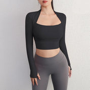 Kurzes, langärmliges, gepolstertes Yoga-Top für Damen l Fitnessstudio, Pilates, Training l Malea