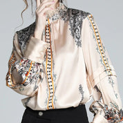 Seda | Satinbluse mit Spitzendetails und Blumenmuster