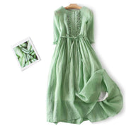 Baumwoll-Leinen-Krawatten-Ferienkleid | Amya