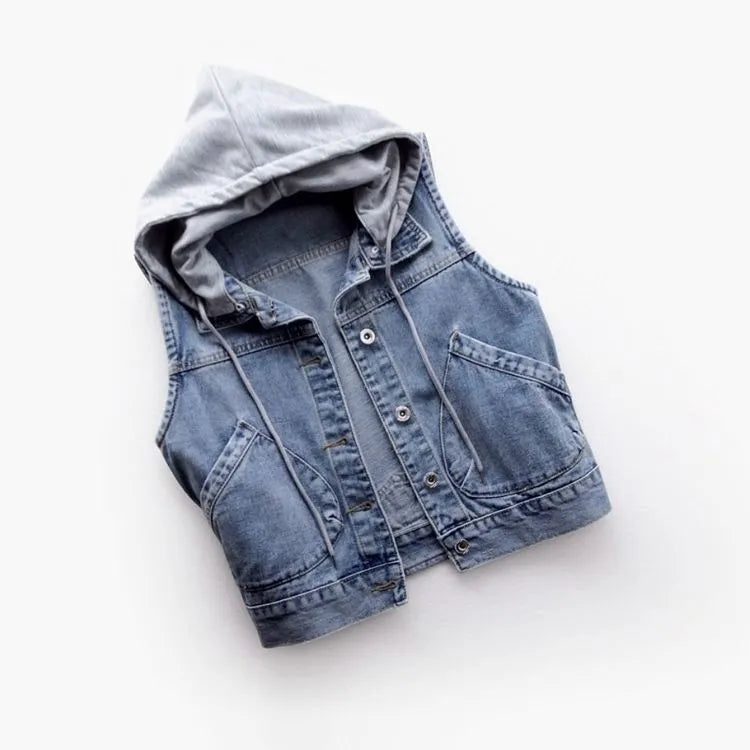 Margaux l Jeansweste mit Kapuze und Brusttaschen