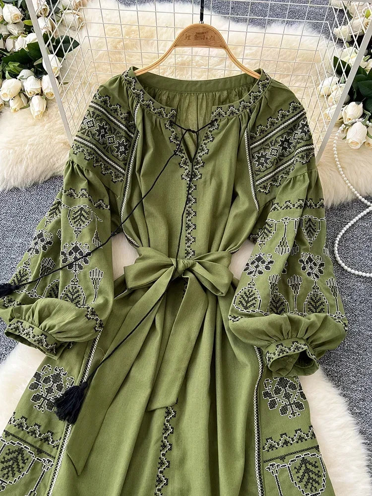 Boho besticktes Kleid mit Laternenärmeln l Frühling l Sommer l Dorienne