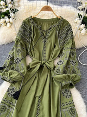 Boho besticktes Kleid mit Laternenärmeln l Frühling l Sommer l Dorienne