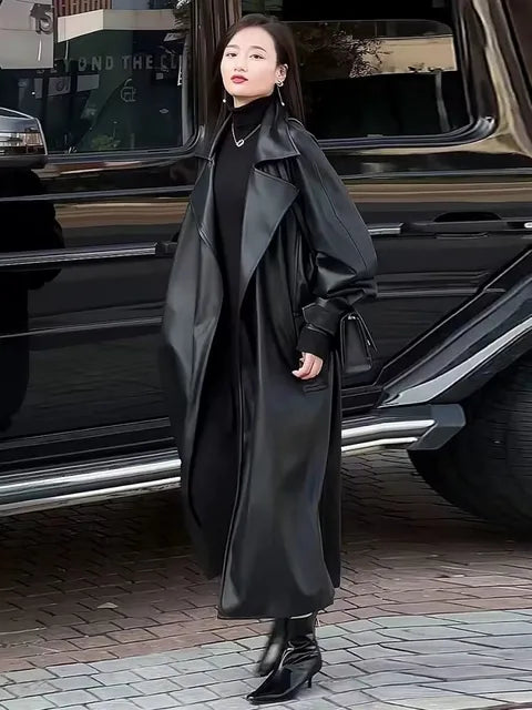 Glänzender reflektierender Trenchcoat aus Lackleder für Damen | 2025 Perfekter Wintermantel | Jammeta