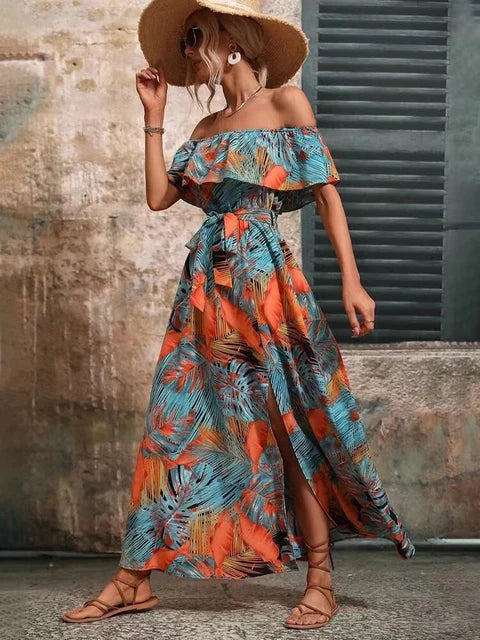Emery l Off Shoulder Frauen Sommer Strand Urlaub Maxi Kleid