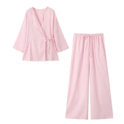 Frühling Leinen Frauen Set [ Kimono Top + Weite Hose ] | Maraline
