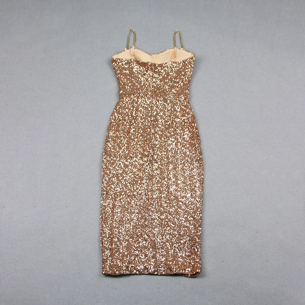 Bellarosa l Langes Abendkleid mit glitzernden Pailletten und Spaghettiträgern