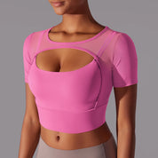 Damen Mesh-Yoga-Shirt l Schnelltrocknende Activewear für Fitnessstudio, Laufen & Fitness l Anina