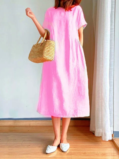 Louise | Übergroßes Einfarbiges Midi-Frühlings- und Sommerkleid