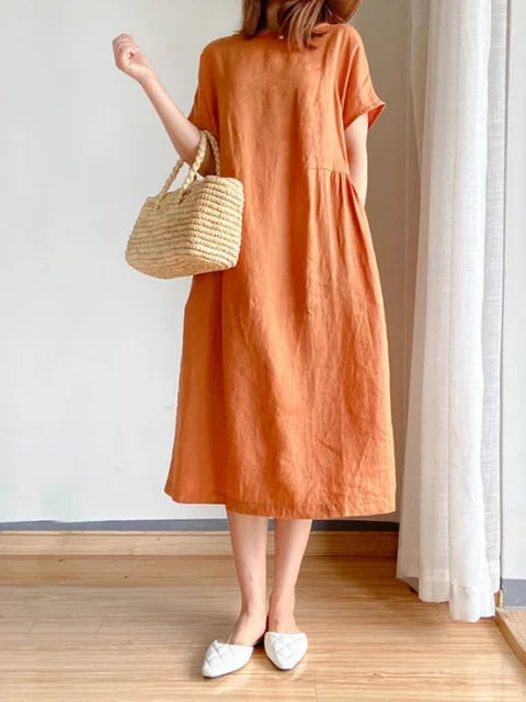 Louise | Übergroßes Einfarbiges Midi-Frühlings- und Sommerkleid