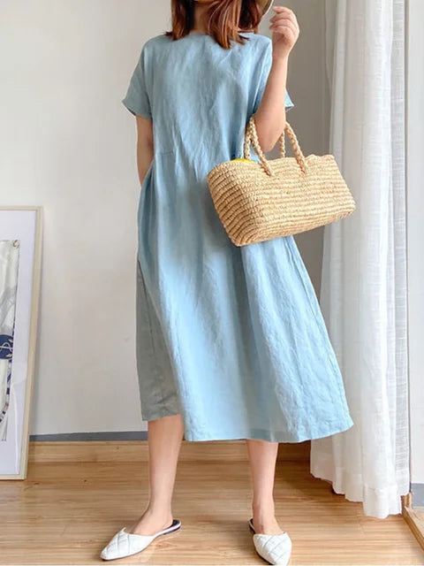 Louise | Übergroßes Einfarbiges Midi-Frühlings- und Sommerkleid