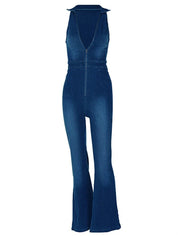 Stella | Damen-Jeansoverall mit V-Ausschnitt und Kragen