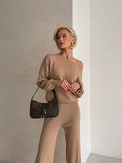 Love of Laura Set l Lässiges zweiteiliges Damen-Oberteil mit einer Schulter und bequemer Hose mit weitem Bein