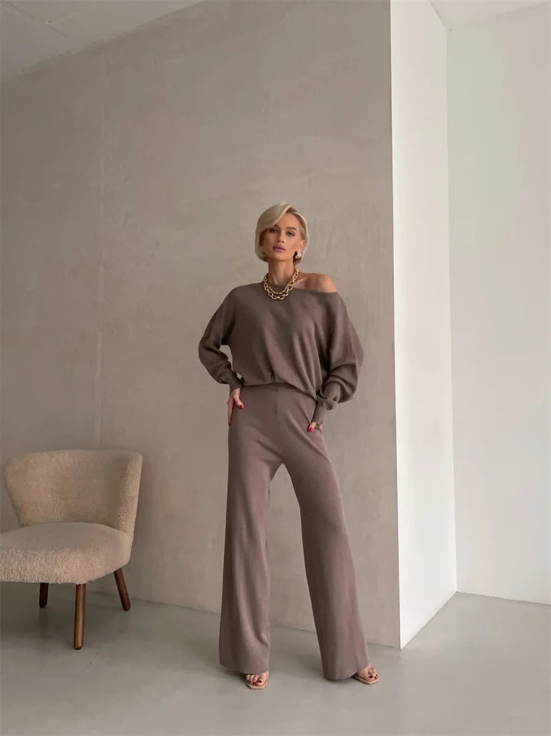 Love of Laura Set l Lässiges zweiteiliges Damen-Oberteil mit einer Schulter und bequemer Hose mit weitem Bein
