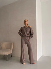 Love of Laura Set l Lässiges zweiteiliges Damen-Oberteil mit einer Schulter und bequemer Hose mit weitem Bein