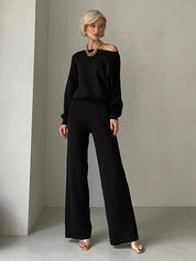 Love of Laura Set l Lässiges zweiteiliges Damen-Oberteil mit einer Schulter und bequemer Hose mit weitem Bein