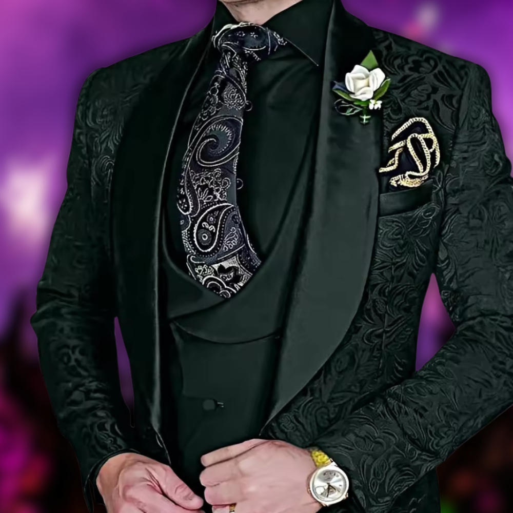 Maßgeschneidertes 3-teiliges Jacquard-Anzugset für Herren | Satordi