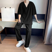 Belton | Plissiertes Kimono-Set für Herren mit bequemer Bluse und Hose