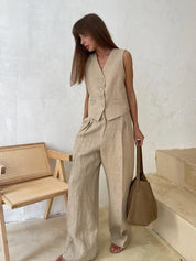Tanya l Sommer-Chic-Weste und -Hose aus Leinen und Baumwolle für Damen