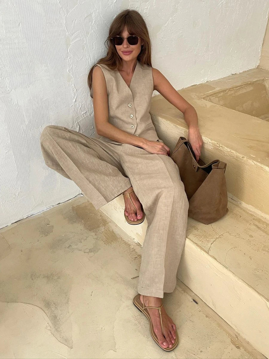 Tanya l Sommer-Chic-Weste und -Hose aus Leinen und Baumwolle für Damen
