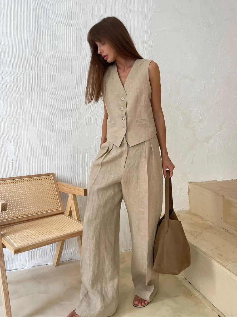 Tanya l Sommer-Chic-Weste und -Hose aus Leinen und Baumwolle für Damen