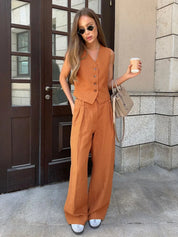 Tanya l Sommer-Chic-Weste und -Hose aus Leinen und Baumwolle für Damen
