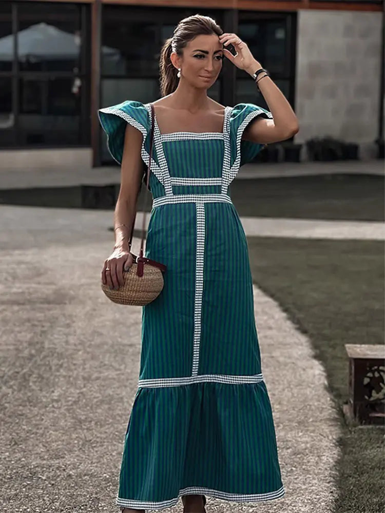 Sylviane | Elegantes langes Vintage-Kleid mit quadratischem Kragen