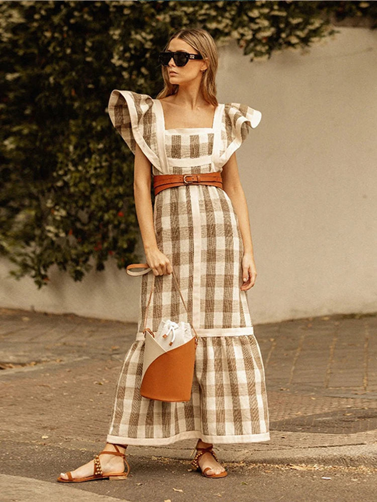 Sylviane | Elegantes langes Vintage-Kleid mit quadratischem Kragen