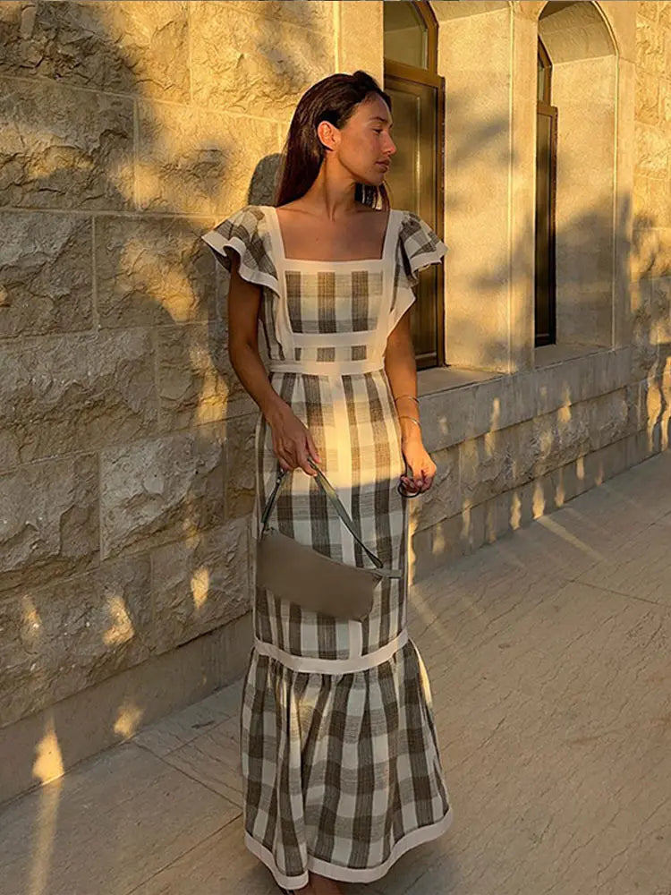 Sylviane | Elegantes langes Vintage-Kleid mit quadratischem Kragen