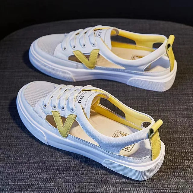 Roxanna l Damen-Sneaker im Fischmaul-Stil mit Sandalenriemen
